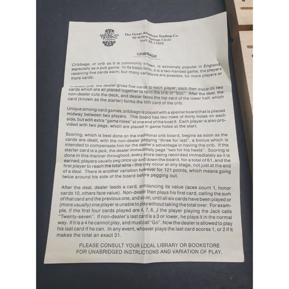 Cribbage Game Set Travel Wood Box Great American - Picture 3 of 11